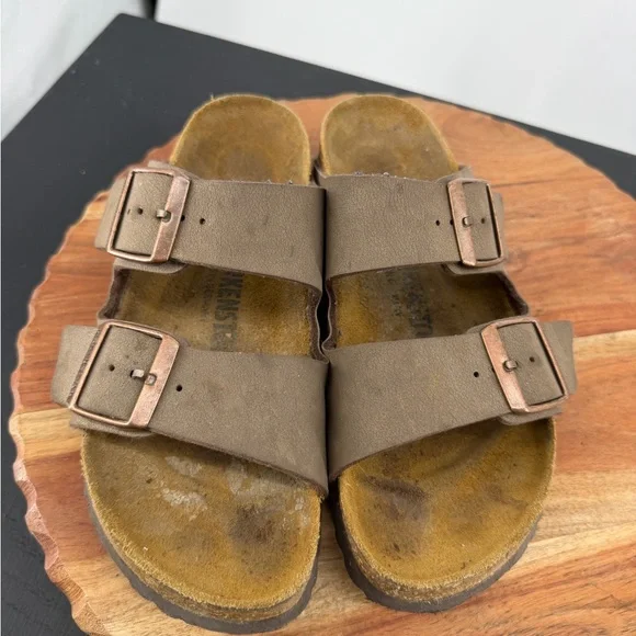 Arizona Birko-Flor Nubuk mocha slide sandals sz 37 US 6 narrow - Picture 2 of 5